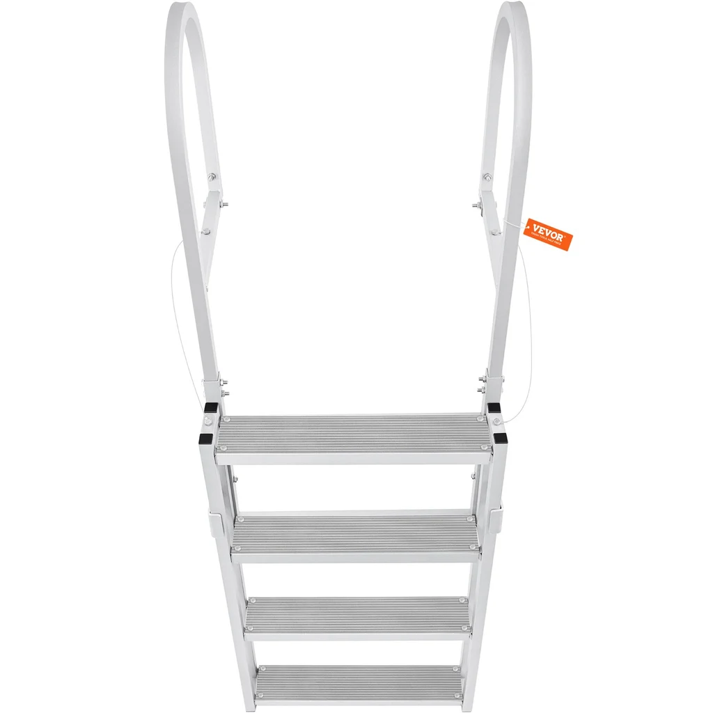 Dock Ladder, Retractable 4 Steps, 350 Lbs Load Capacity, Aluminum Alloy Pontoon Boat Ladder With 55.1''-67.1'' Adjustable Height, 4'' Wide Step & R...