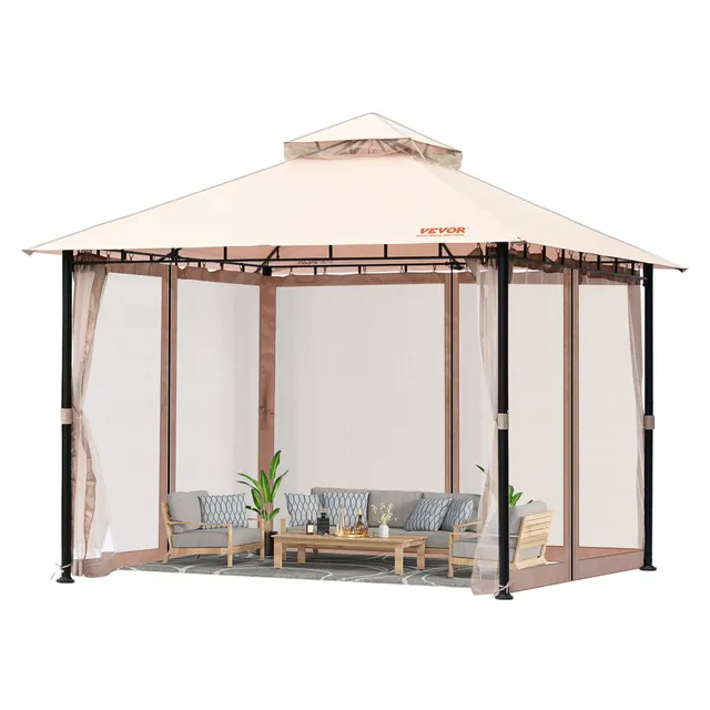 Patio Gazebo For 6 8 Person, 10 FT Backyard Gazebo, With Mosquito Netting, Metal Frame, And PU Coated 180G Polyester, Outdoor Canopy Shelter For Pa... Beige - Shop at LoveMi