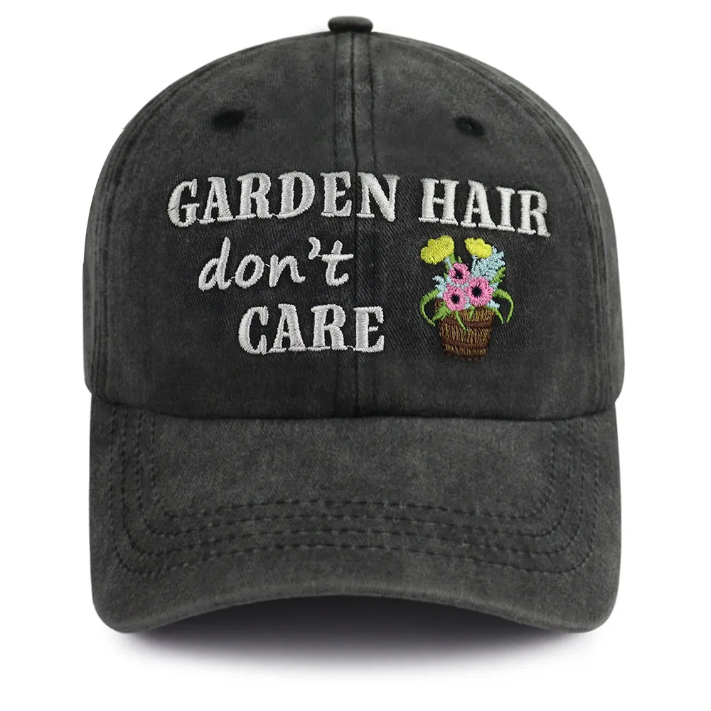 Garden Hair Hat For Men Women, Adjustable Embroidered Wash Cotton Baseball Cap Black - Shop at LoveMi