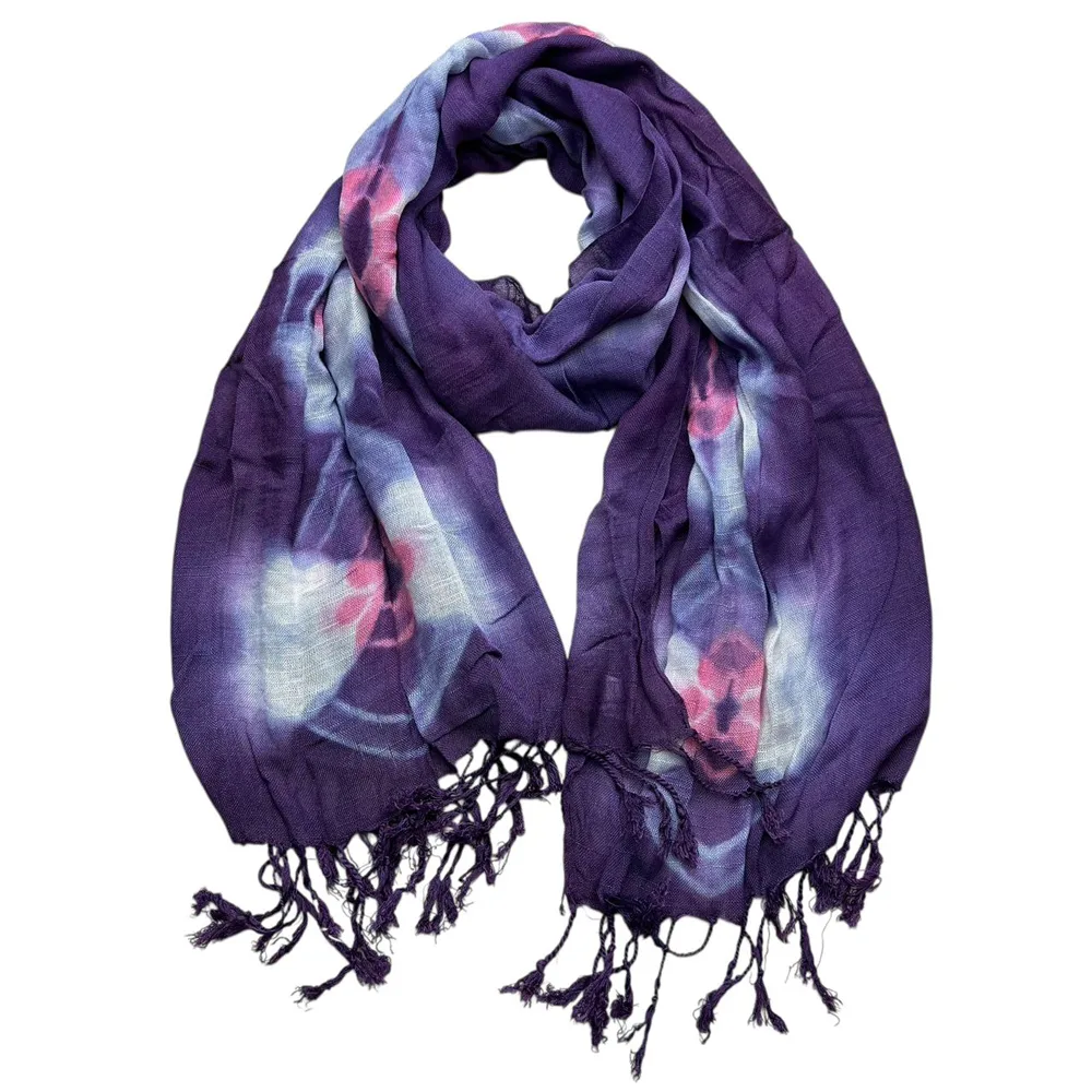 Lilac Purple Floral Tassel Trim Scarf,offers Graceful Movement Flowy Boho Scarf,vacation,daily Life,evening Party,Office Appropriate Subtlety For W... - Shop at LoveMi