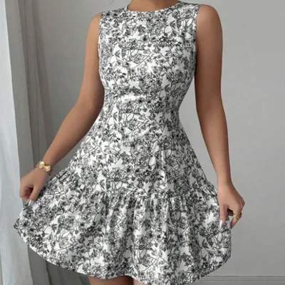Women's Elegant Floral Print A Line Mini Dress Sleeveless Casual Cocktail & Party Dress Black - Shop at LoveMi