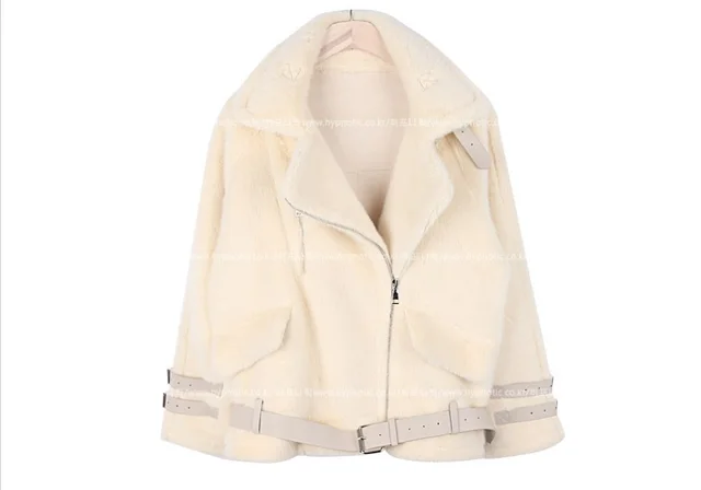 Women's coat leather buckle fur coat women Beige - Shop at LoveMi
