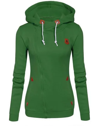 Solid Colour Fleece Irregular Diagonal Zipper Sweater - Green