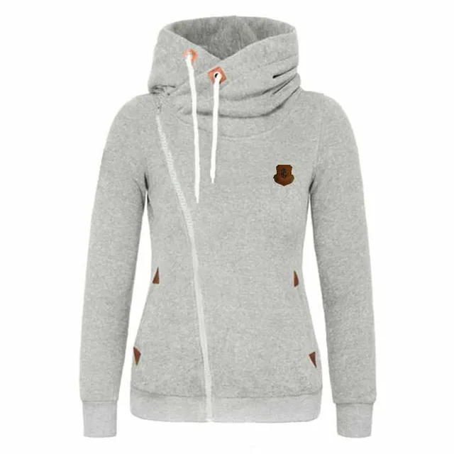 Solid Color Fleece Irregular Diagonal Zipper Sweater Light Grey - Shop at LoveMi