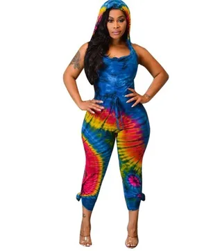 Quick-drying tie-dye colourful jumpsuit - Blue