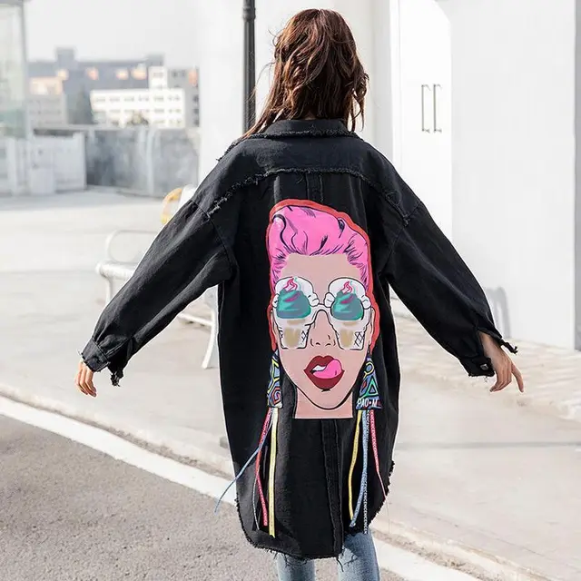Black Denim Jacket With Raw Edge Personality Student Top Black - Shop at LoveMi
