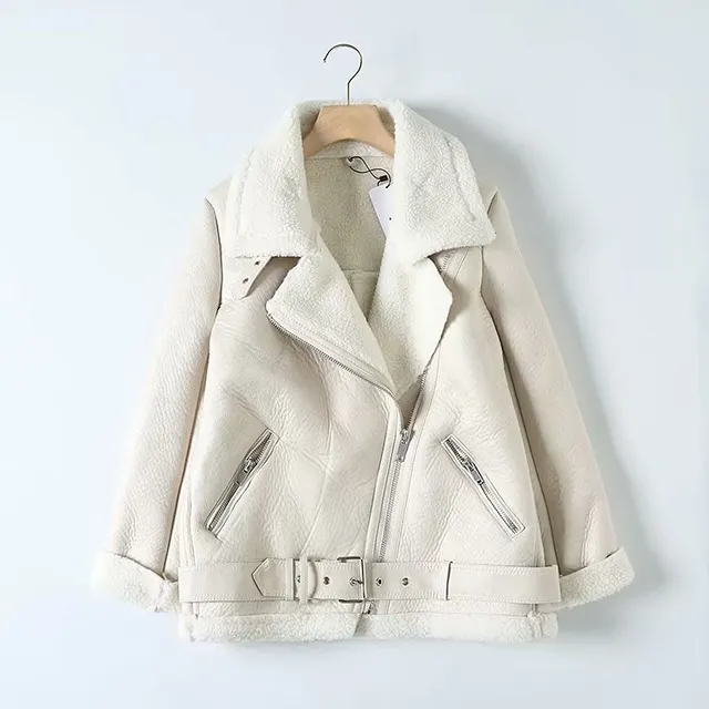 Winter Faux Lamb Leather Jacket White - Shop at LoveMi