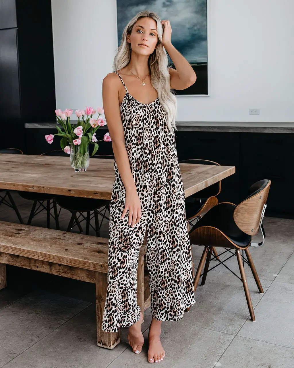 Tie-dye Jumpsuit Loose Pants - Leopard Print