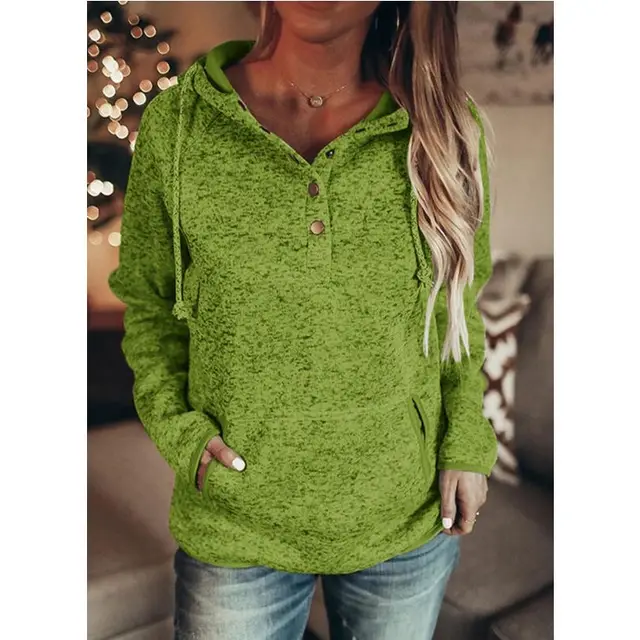 European and American casual long sleeved loose hooded sweater Green - Shop at LoveMi