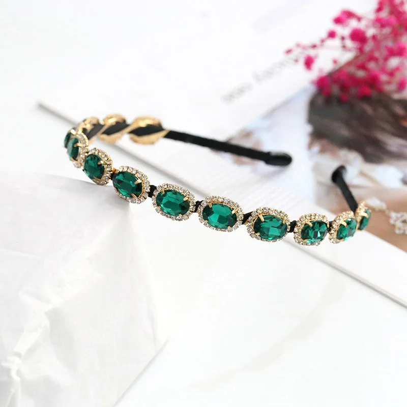 Rhinestone color diamond thin edge hair band - Green