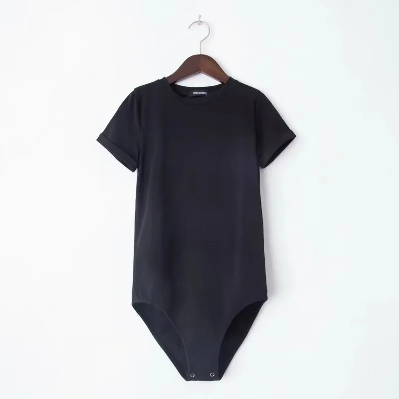 Round neck short sleeve slim bodysuit Black - Shop at LoveMi