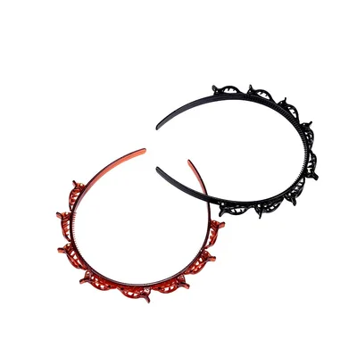 Multi layer hollow woven bangs headband Coffee And Black - Shop at LoveMi