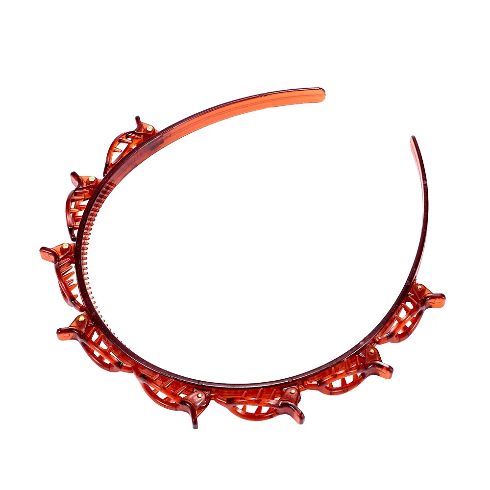 Multi layer hollow woven bangs headband Coffee Color2Pcs - Shop at LoveMi
