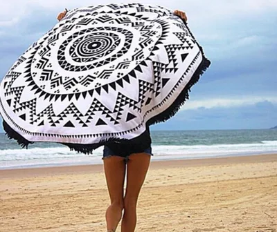European and American printed tassel round beach mats Seaside yoga mat round beach towels Default - Shop at LoveMi