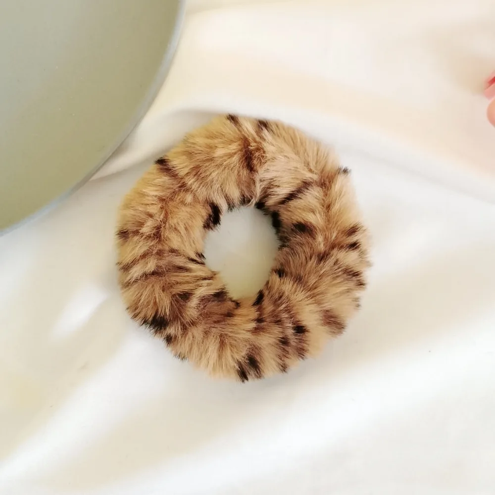 Autumn and winter warm mink hair leopard hair tie - Light Coffee