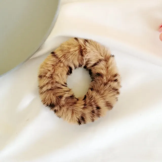 Autumn and winter warm mink hair leopard hair tie Light Coffee - Shop at LoveMi