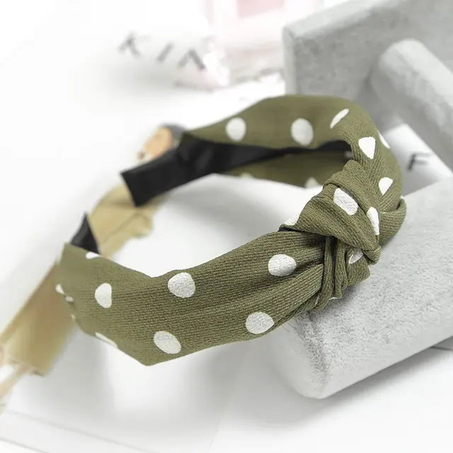 Creative bowknot fabric stripe ladies headband Army Green Wave Dots - Shop at LoveMi