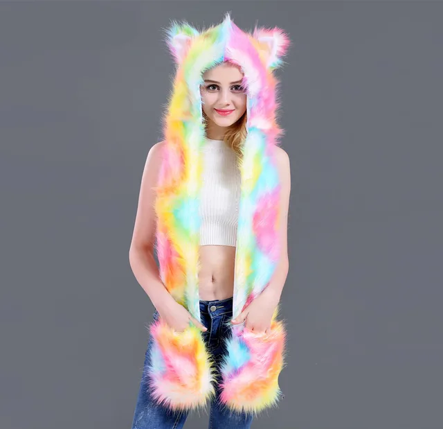 Faux fur hat Rainbow Colorsb - Shop at LoveMi