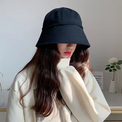 Trendy Japanese sunscreen bucket hat Korea ins basin hat Black - Shop at LoveMi