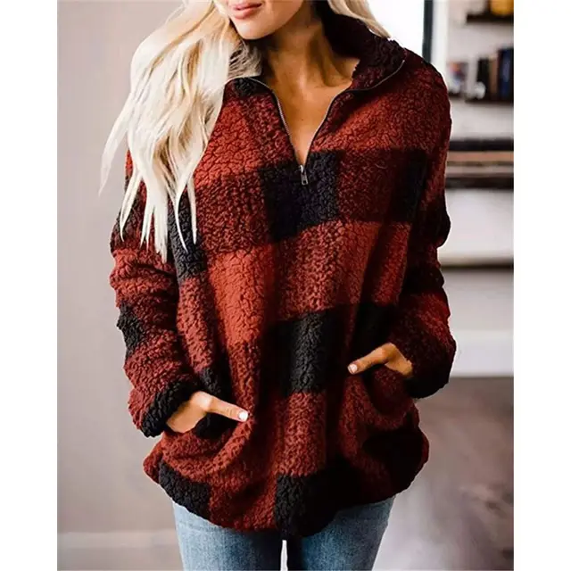 Turtleneck pullover plush sweater coat Red - Shop at LoveMi