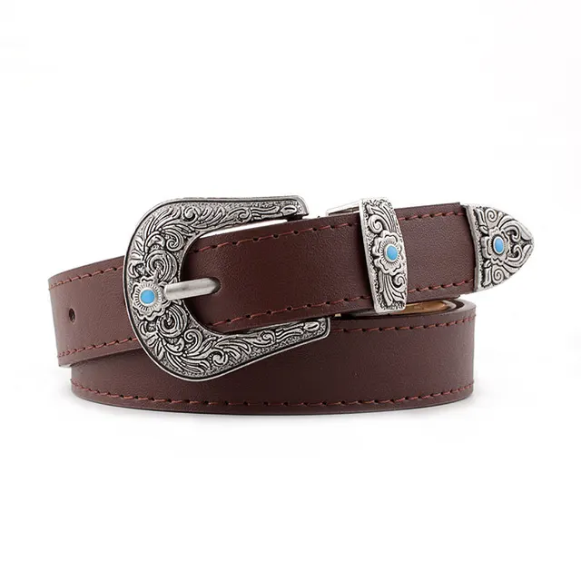 Women's belt with metal carving Coffee - Shop at LoveMi