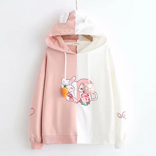 Cartoon animal plus fleece hooded long sleeved sweater Thin Pink - Shop at LoveMi