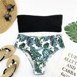 Sexy Bandeau Bikini Set Women Print Swimwear - Black