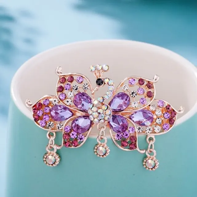 Crystal Inlaid Diamond Spring Horsetail Hairpin Peacock Hairpin A Purple - Shop at LoveMi