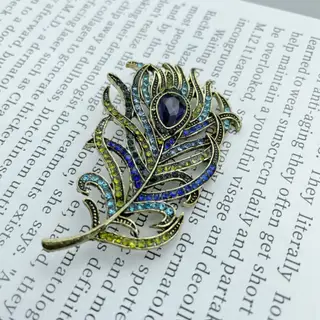 Crystal Peacock Feathers Brooch Boho Enamel Pins Deep Blue Brooches Wedding Accessories