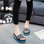 Hot word with Liangtuo platform slope with thick bottom slip Home Furnishing lady shoes slippers summer beach - Grey