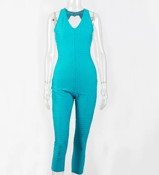 Yoga pants, honeycomb pants, female yoga fitness jumpsuit Blue - Shop at LoveMi