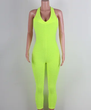 Yoga pants, honeycomb pants, female yoga fitness jumpsuit - Fluorescent Green - View 1
