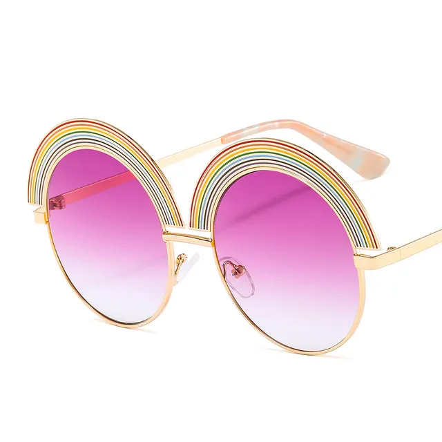 Metal Rainbow Large Round Frame Sunglasses Gold Purple - Shop at LoveMi