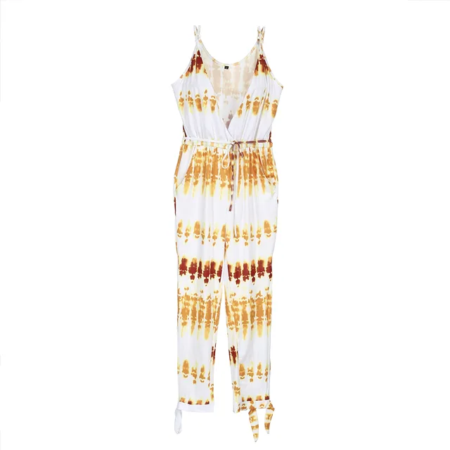 Irregular suspenders and belted jumpsuit Yellow - Shop at LoveMi