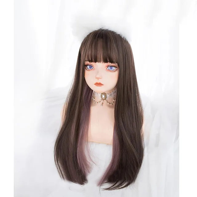 Wig Female Net Red Daily Hanging Ears Dye Long Straight Hair 1C - Shop at LoveMi