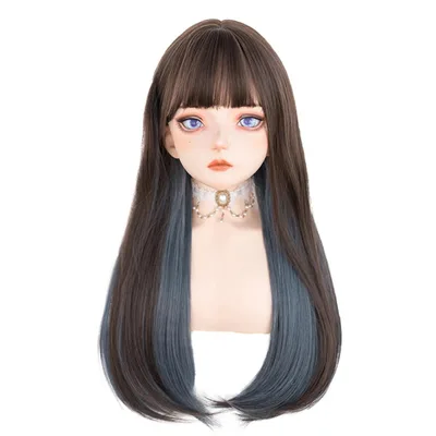 Wig Female Net Red Daily Hanging Ears Dye Long Straight Hair 3C - Shop at LoveMi