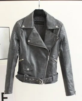Faux Cuero Mujer Chaqueta De Motociclista Moto Zip Abrigos Chaqueta Pu Jack Rock Cuero Femme Casaco Gray - Shop at LoveMi