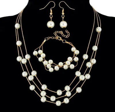 All match Sweet And Elegant Bride Bridesmaid Mesh Pearl Necklace Bracelet Earring Set Jewelry Gold - Shop at LoveMi