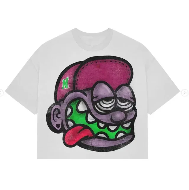 Summer Long Short Sleeve Cartoon Graphic Print T shirt Hip Hop Harajuku Casual Round Neck Style 1 White - Shop at LoveMi