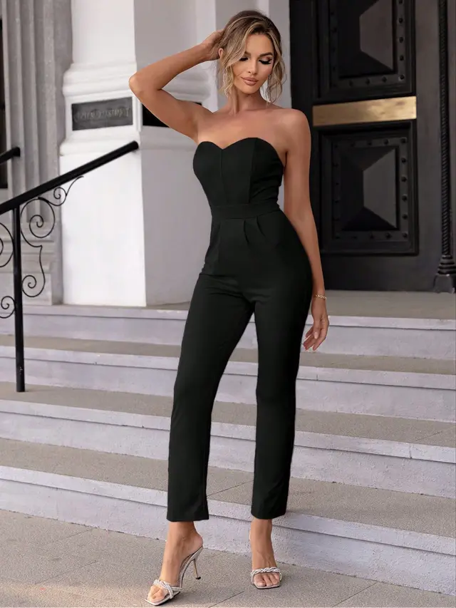 Fashion Women's Wear Sexy New Slim Solid Tubular Jumpsuit Black - Shop at LoveMi