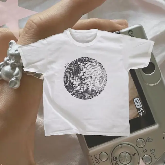 European And American Simple Fashion Earth Pattern Round Neck Trendy Women's Slim Short Sleeve White - Shop at LoveMi