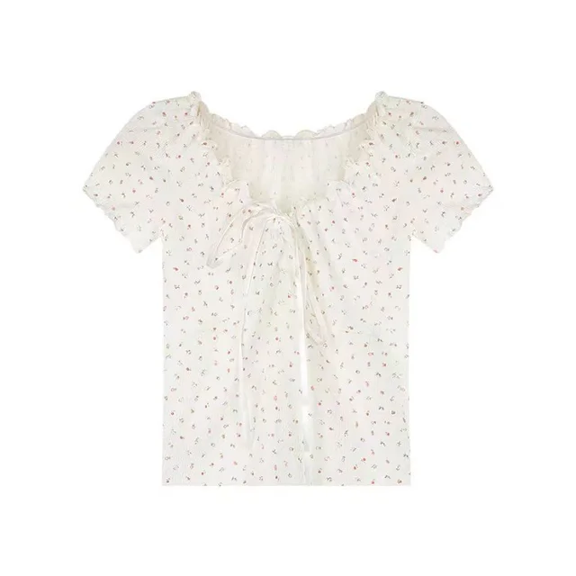 Chic Design Tie shoulder Floral Top Apricot - Shop at LoveMi