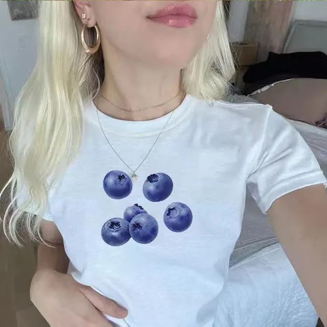 European And American Flower Print Round Neck Short Sleeve Midriff baring Top T shirt White 2 - Shop at LoveMi