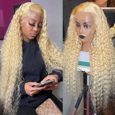 Fashionable Long Curly Hair Fluffy Corn Curler Women's Front Lace Chemical Fiber Wig Light Gold - Shop at LoveMi