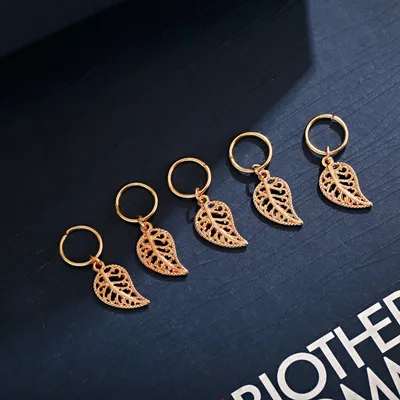 Dreadlocks Buckle Metal Loop Braided Hair Ring Hip Hop Disco Braid 5 Golden Leaves - Shop at LoveMi