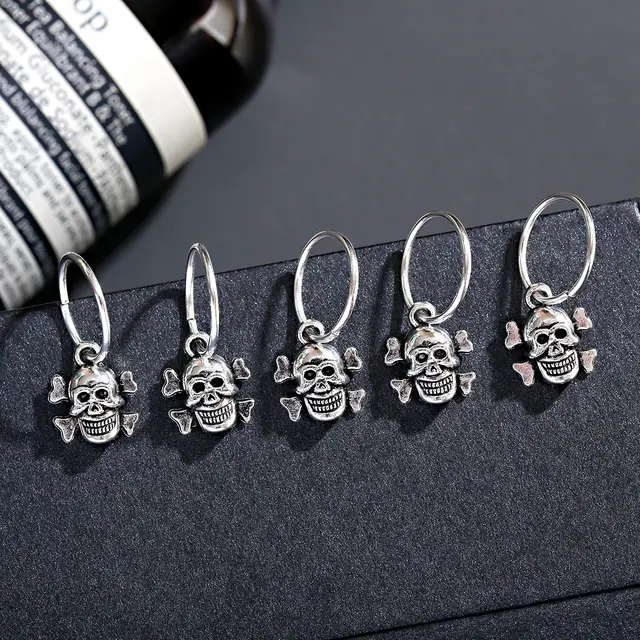 Dreadlocks Buckle Metal Loop Braided Hair Ring Hip Hop Disco Braid 5 Silver Skulls - Shop at LoveMi
