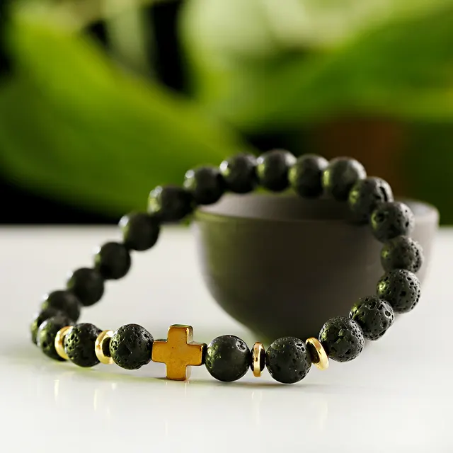 Steel Cross Wooden Bead Personalized Bracelet Abj028 14 - Shop at LoveMi