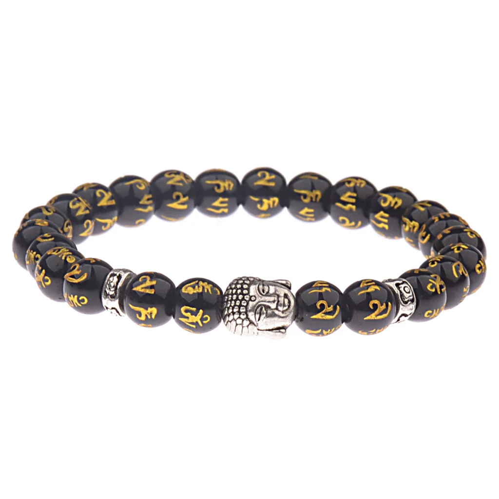 Buddha Head Sanskrit Nationality Religion Stone Bead Elastic String Bracelet - Ab285 2