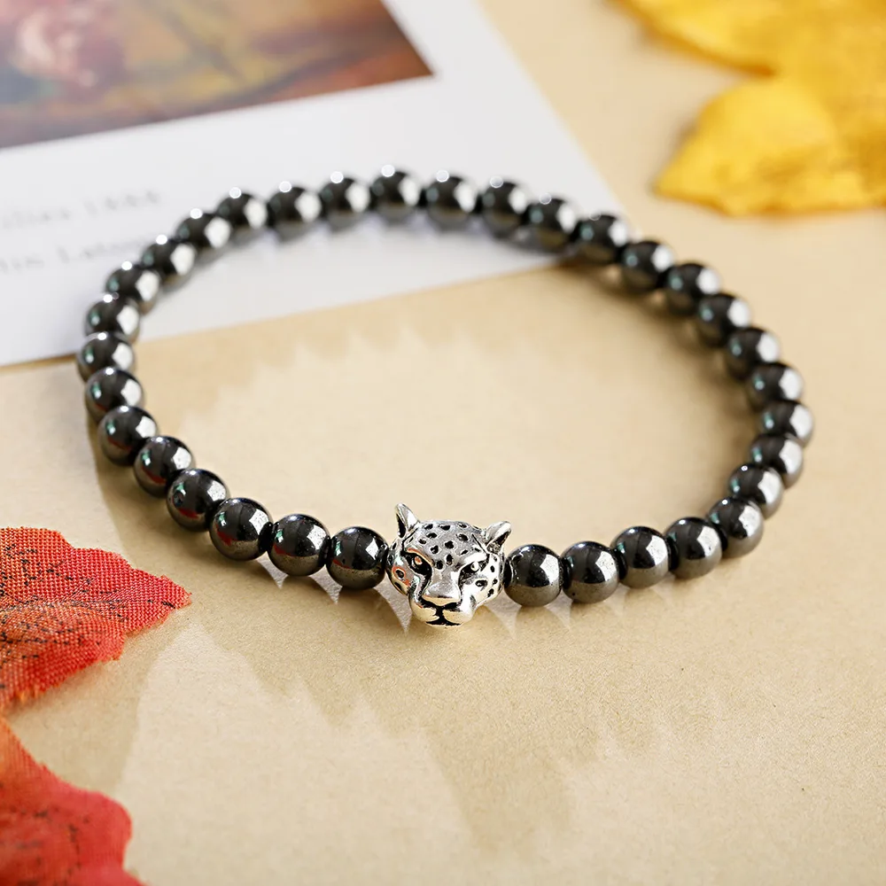 European And American Coloured Cross Frosted Stone Bracelet - Leopard Head - View 1