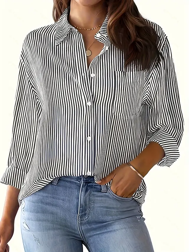 Tops Stand Alone Long Sleeve Shirt Printed Shirt Black Stripes - Shop at LoveMi